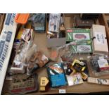 Contents to tray - model railway buildings and accessories - a pack of Peco track,