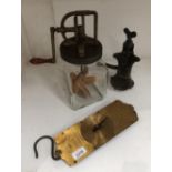 Three items - Salters brass spring balance scales,