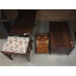 Four items - wooden coal purdonium, oak coffee table,