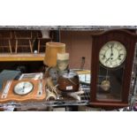 Acctim wood cased wall clock, ice bucket, table lamps, barometer, dressing table set,