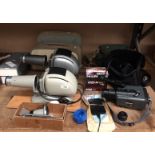 Two Noris slide projectors, Panasonic GINV-GI camcorder, camera bags, Schneider 4.