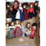 Contents to tray - twelve pottery miniature dolls in a variety of costumes relating to professions