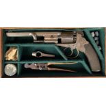 An unusual 5 shot 54 bore Bentley patent percussion revolver with 2 piece wedge retained open frame