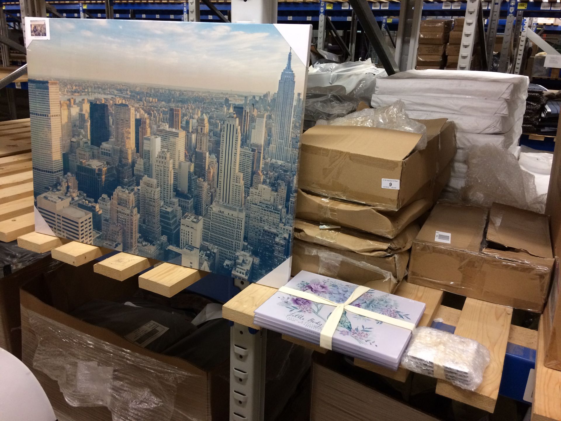 Contents to part of rack - New York day canvas prints 57 x 77cm, lady bird place mats, coasters,
