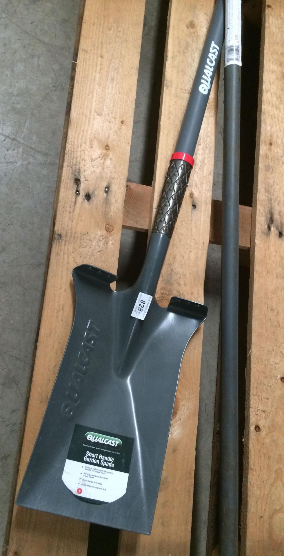 Two items - Qualcast short handle garden spade and a Qualcast long handle 3 pronged cultivator