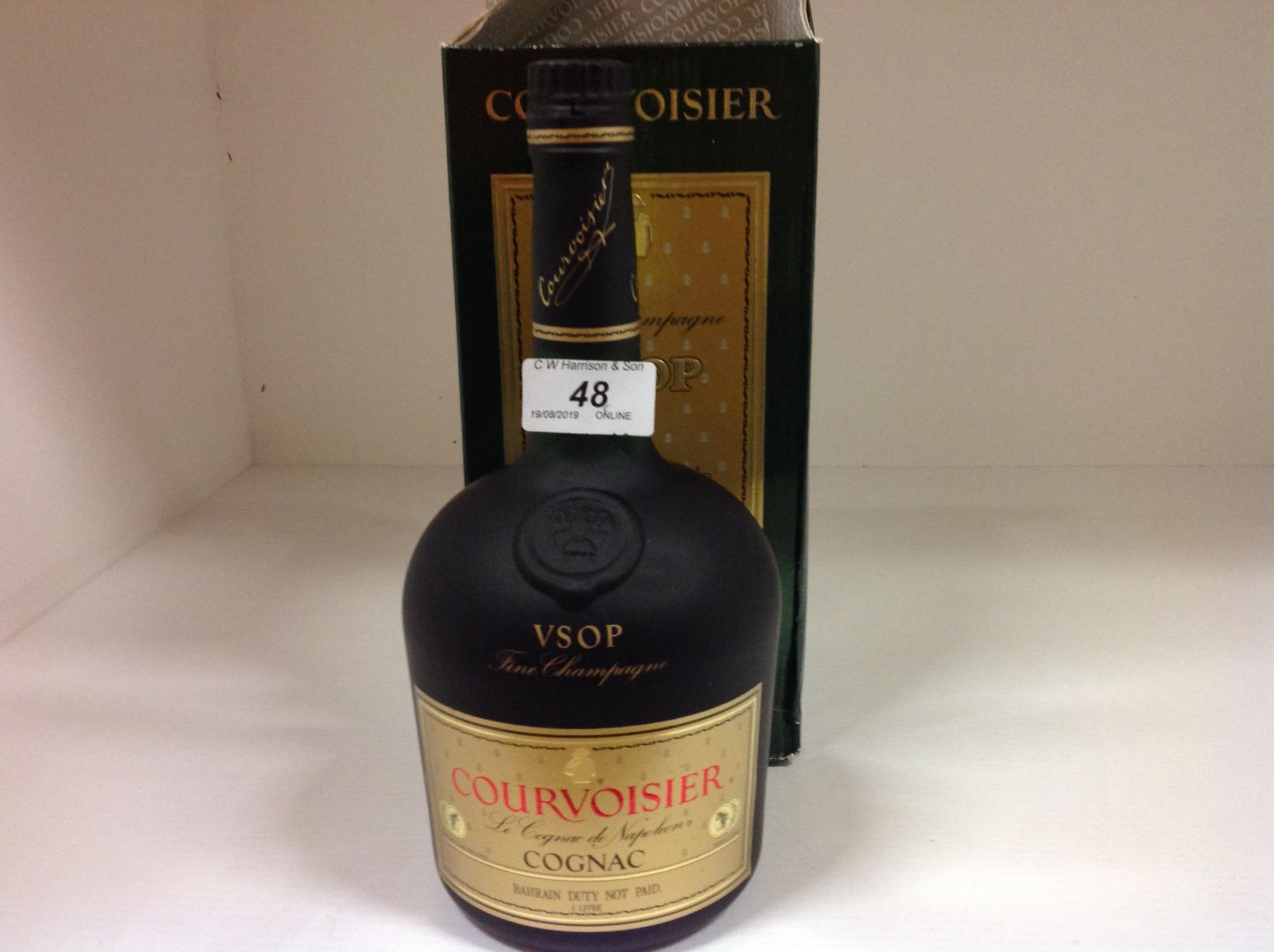 A one litre bottle of Courvoisier VSOP fine champagne cognac in presentation box