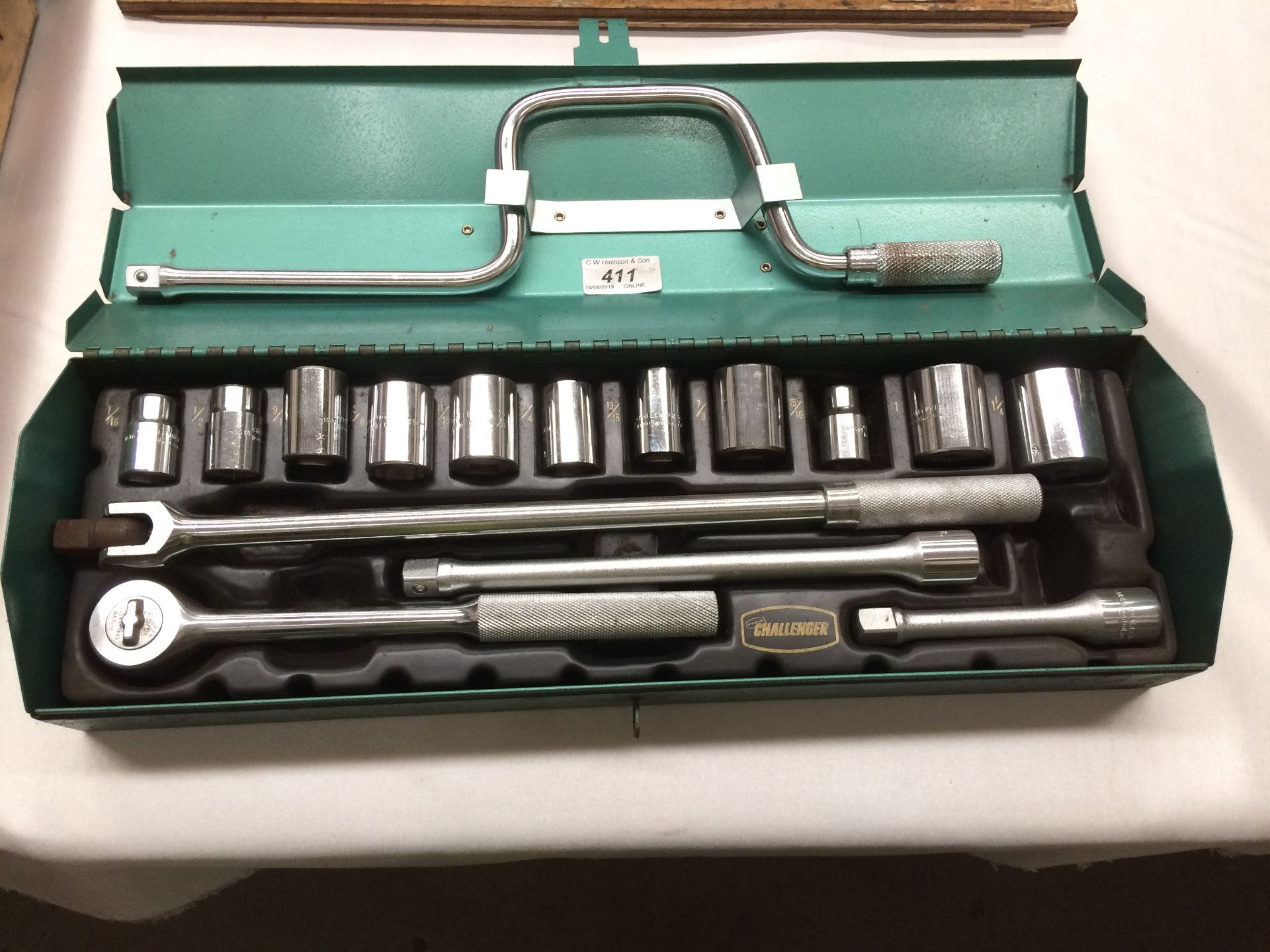 A Challenger socket set in metal travel case