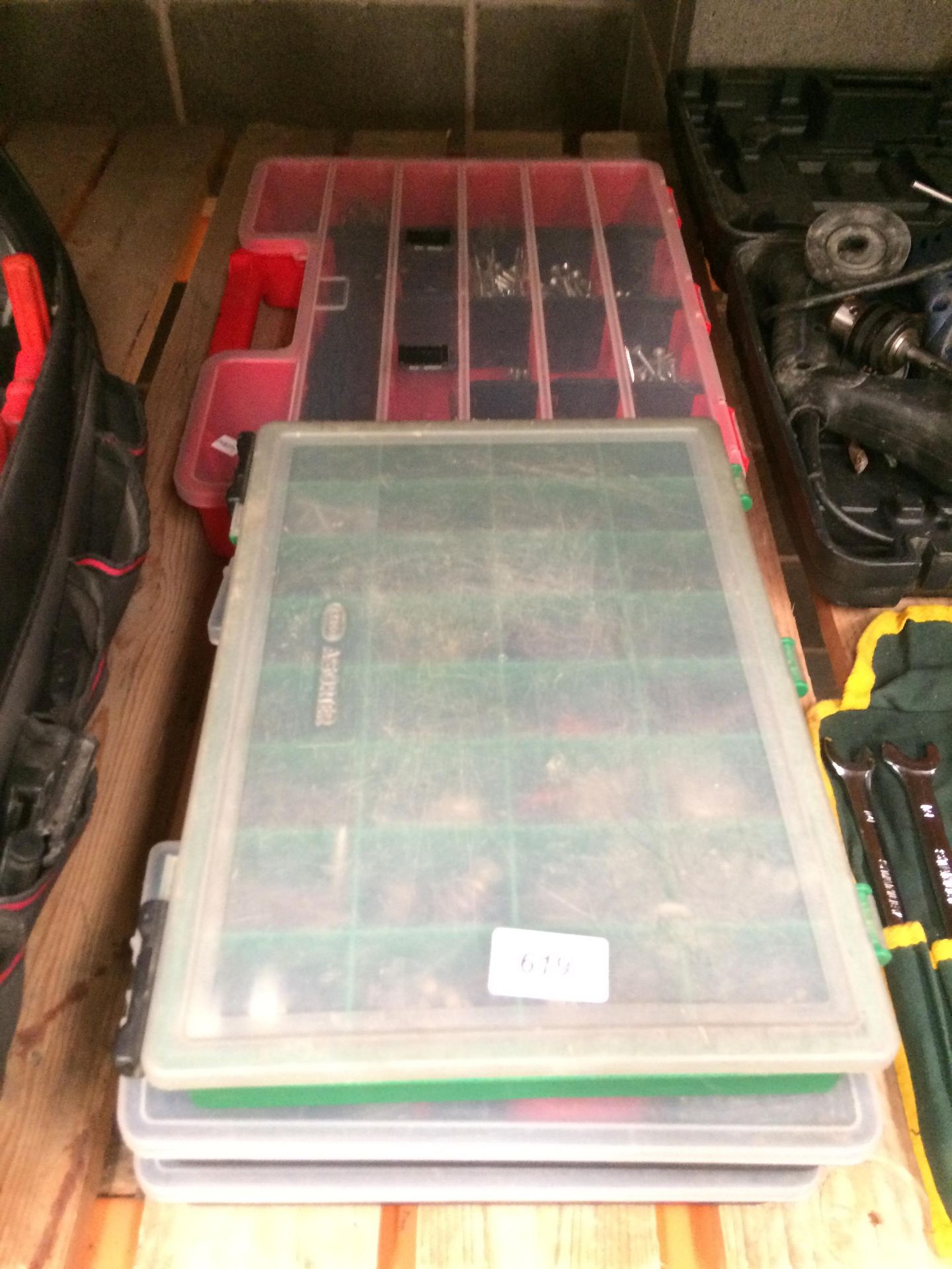 4 x plastic fixing boxes and contents