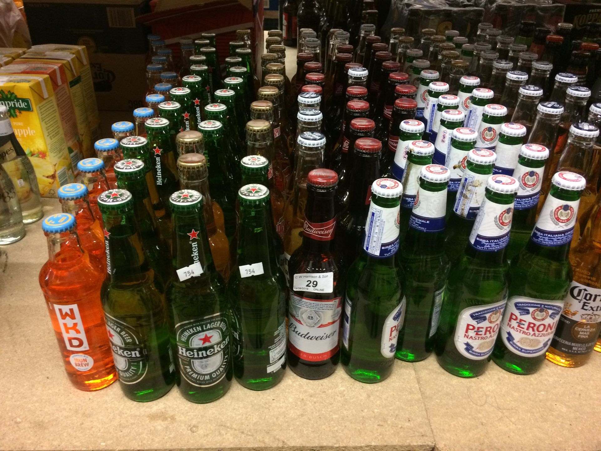 126 items - 330ml bottles Corona Extra Lager, 330ml bottles Peroni, 330ml bottles Budweiser,