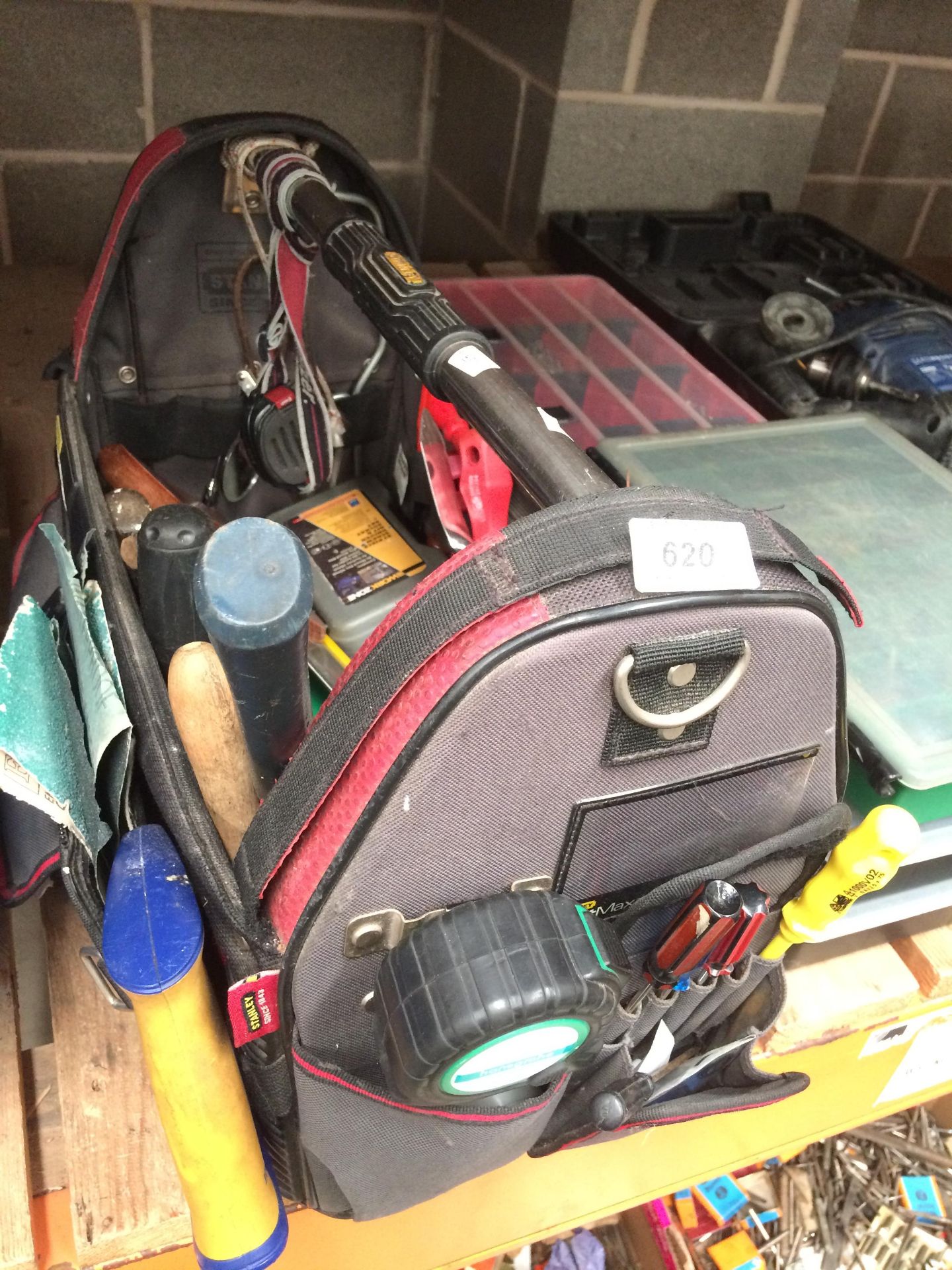 Stanley Fatmax tool box and contents - wood saw, GS screw drivers, Workzone 37 bit set etc.