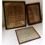 3 x framed embroidery samplers dated 1845,