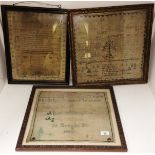 3 x framed embroidery samplers dated 1812, 1804,