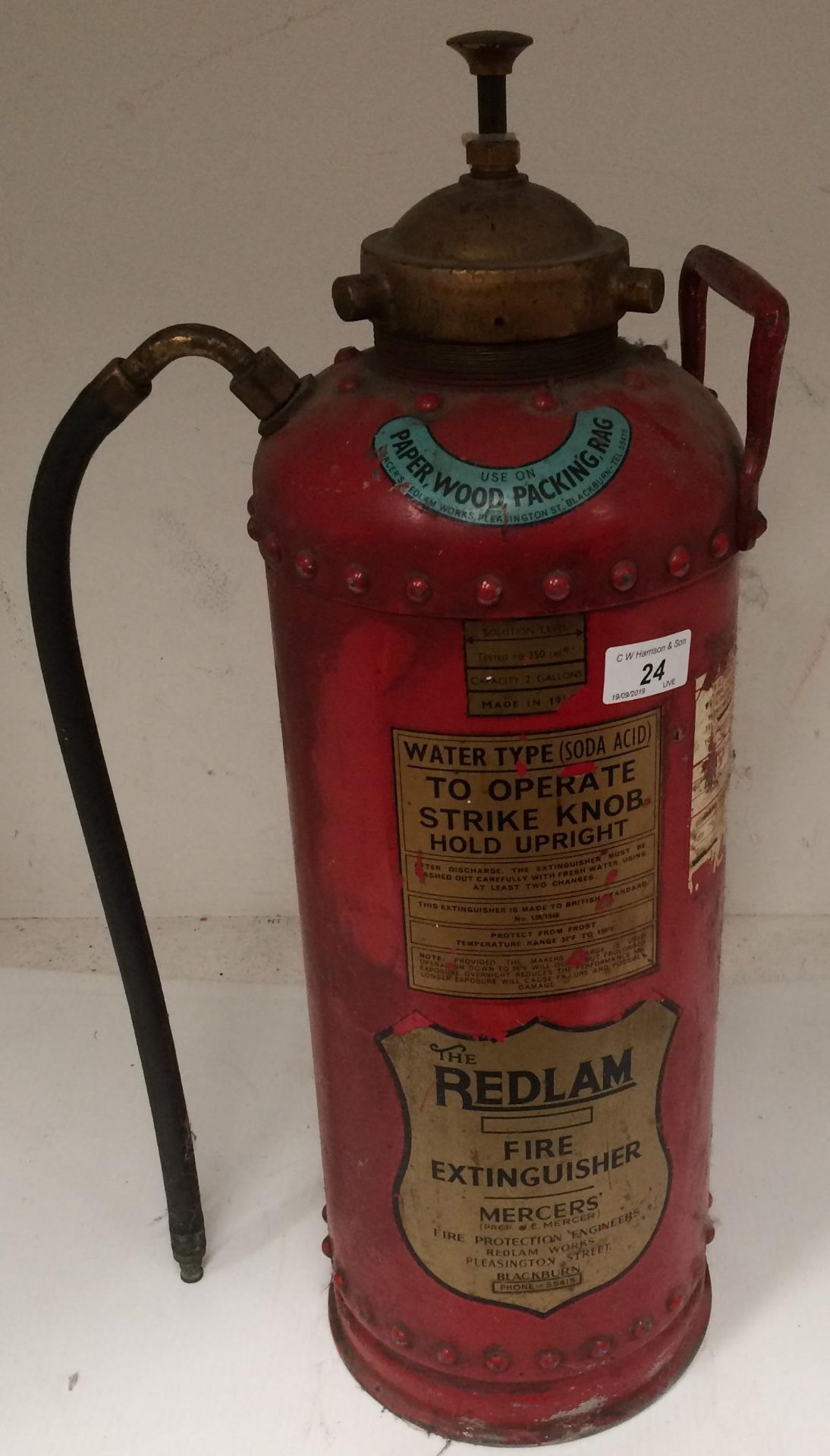 The Redlam Mercers Fire Protection engineers fire extinguisher