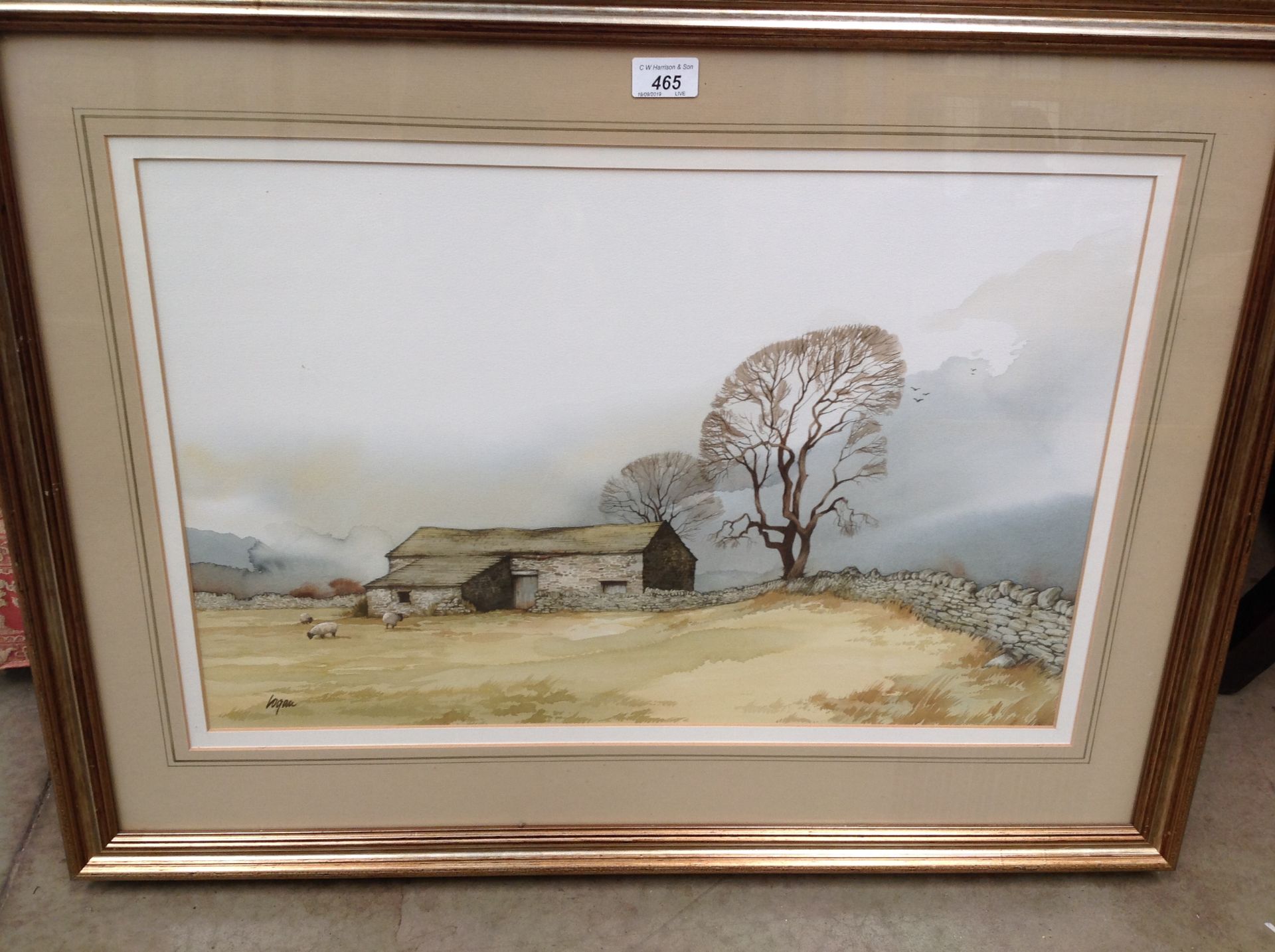 Terry Logan - framed watercolour 'Wharfedale Barn' 40 x 60cm,