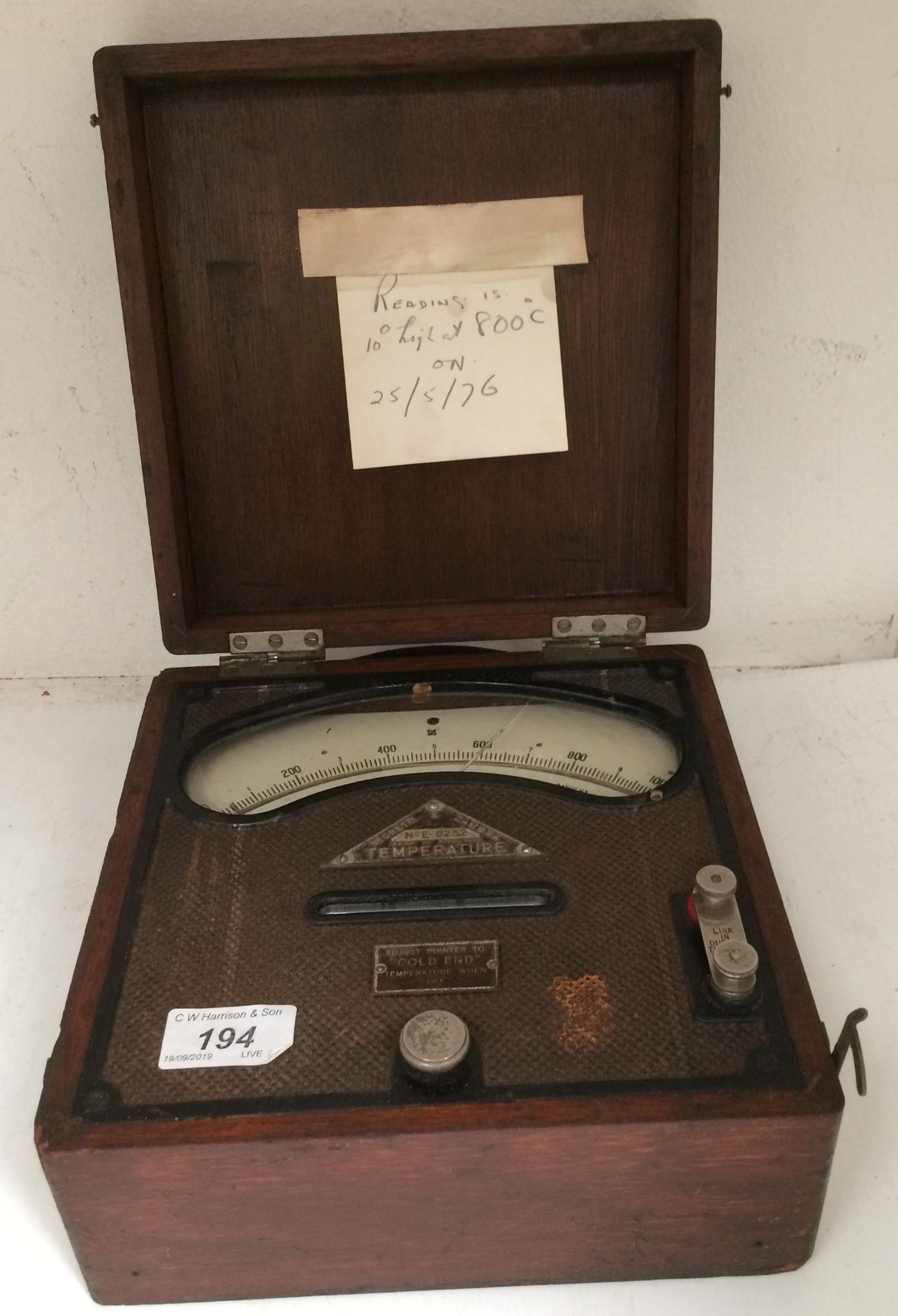 A Negretti & Zambra 8252 temperature meter in a wood case