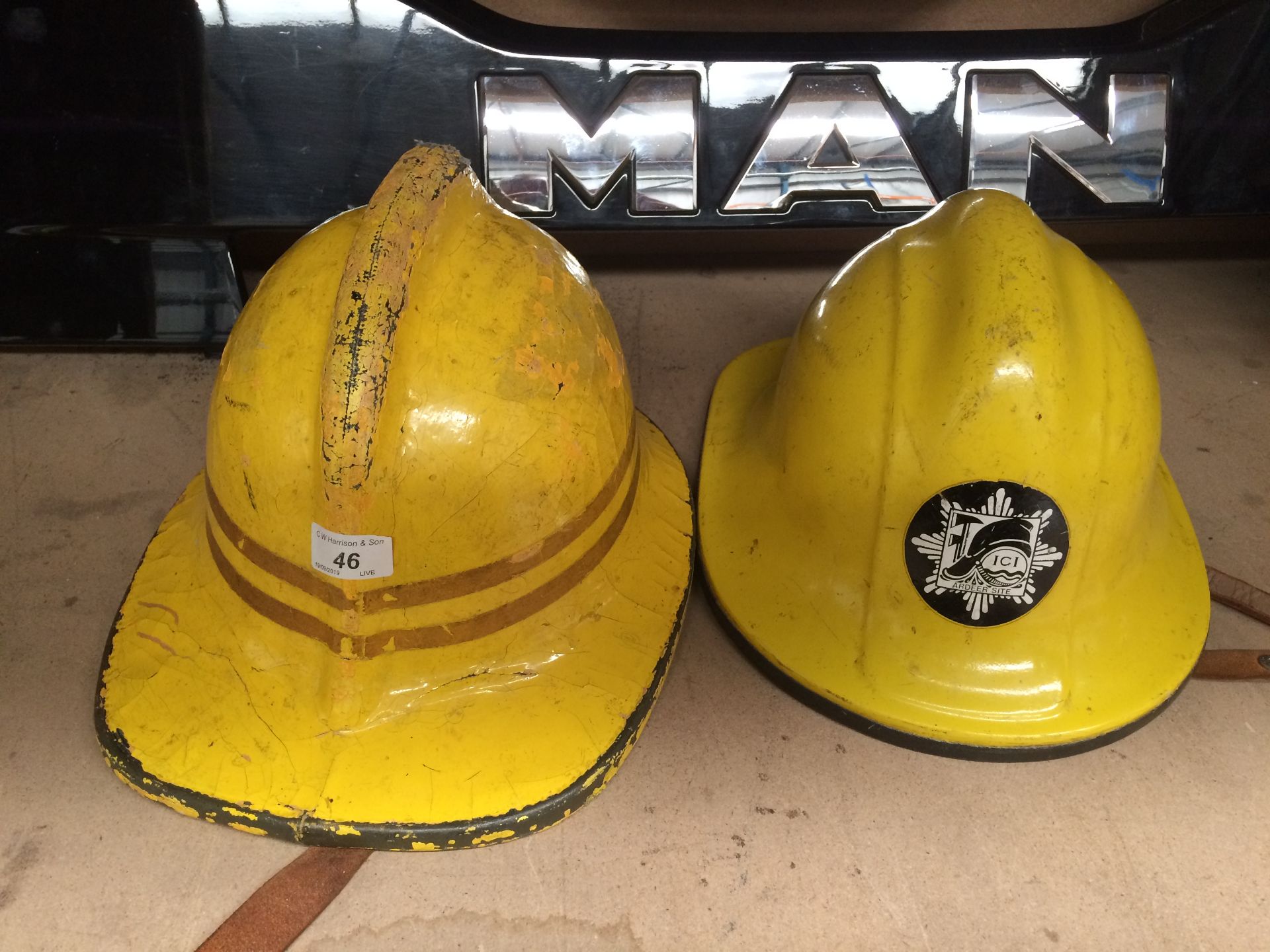 2 x fireman's helmets