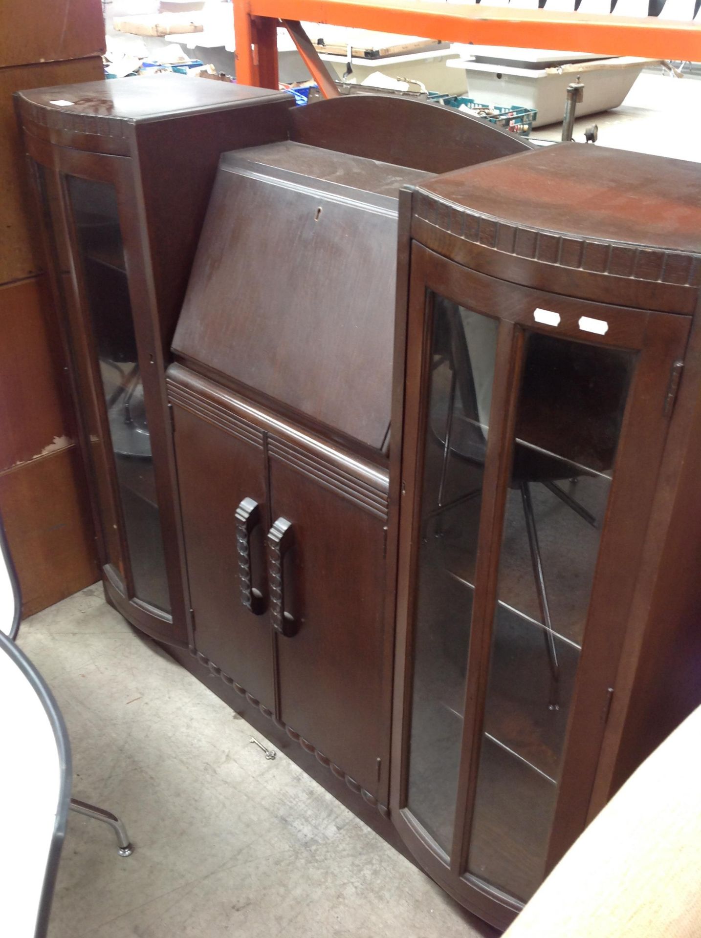 An oak bureau bookcase/display cabinet 123cm long