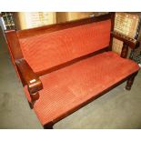 Oak settee with low back and patterned upholstery 134cm long