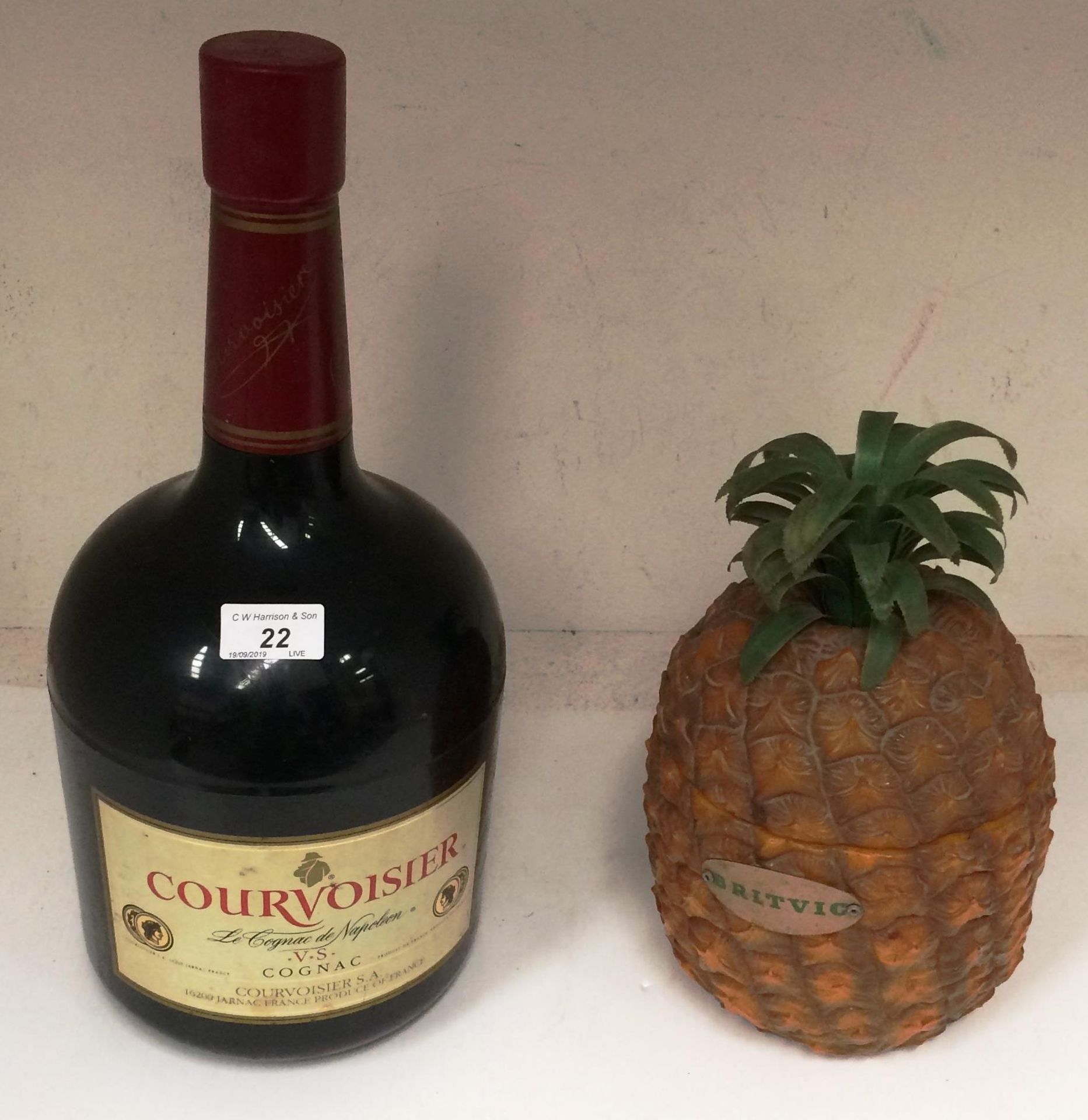 Two items - Courvoisier Cognac ice bucket and a 1970s Britvic pineapple ice bucket