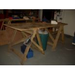 Seven various wood work benches (3 wide,