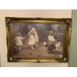 Elsey ornate gilt framed print 'children playing with a dog' 65cm x 90cm