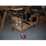 Assorted brushes, shovels, small desk, mobile trolley and any contents,