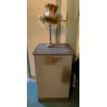 Pair of grey painted bedside cabinets, pair of metal table lamps with shades,