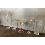 Four decorative oversize martini glasses and a glass vase (5)