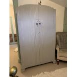 A grey painted two door wardrobe 116cm