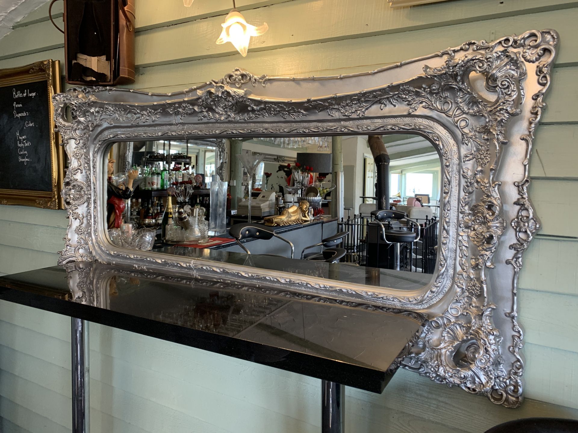 Silver painted ornate framed wall mirror 60 x 170cm