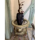 Gilt and cream painted glass topped side table, giant cup and saucer,