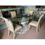 A glass topped oval dining table approx.