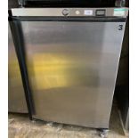 An LEC stainless steel cased under counter fridge