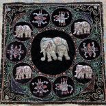 A textured Indian elephant sequinned fabric wall hanging 95 x 100cm