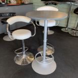 Tall circular bar table with grey painted top on metal base 60cm complete with 2 x chrome framed