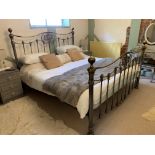 Reproduction Victorian brass coloured metal framed 5'6" bed complete with mattress, pillows,