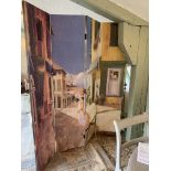 Four-fold modesty screen decorated with French village scenes