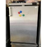 A stainless steel cased under counter fridge