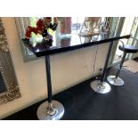 Black granite high bar table on twin chrome supports 152 x 46cm