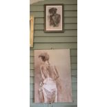 Block print of a semi naked lady and a smaller framed print nude lady (2)
