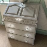 A grey painted bureau with fall flap over three drawer base 75cm