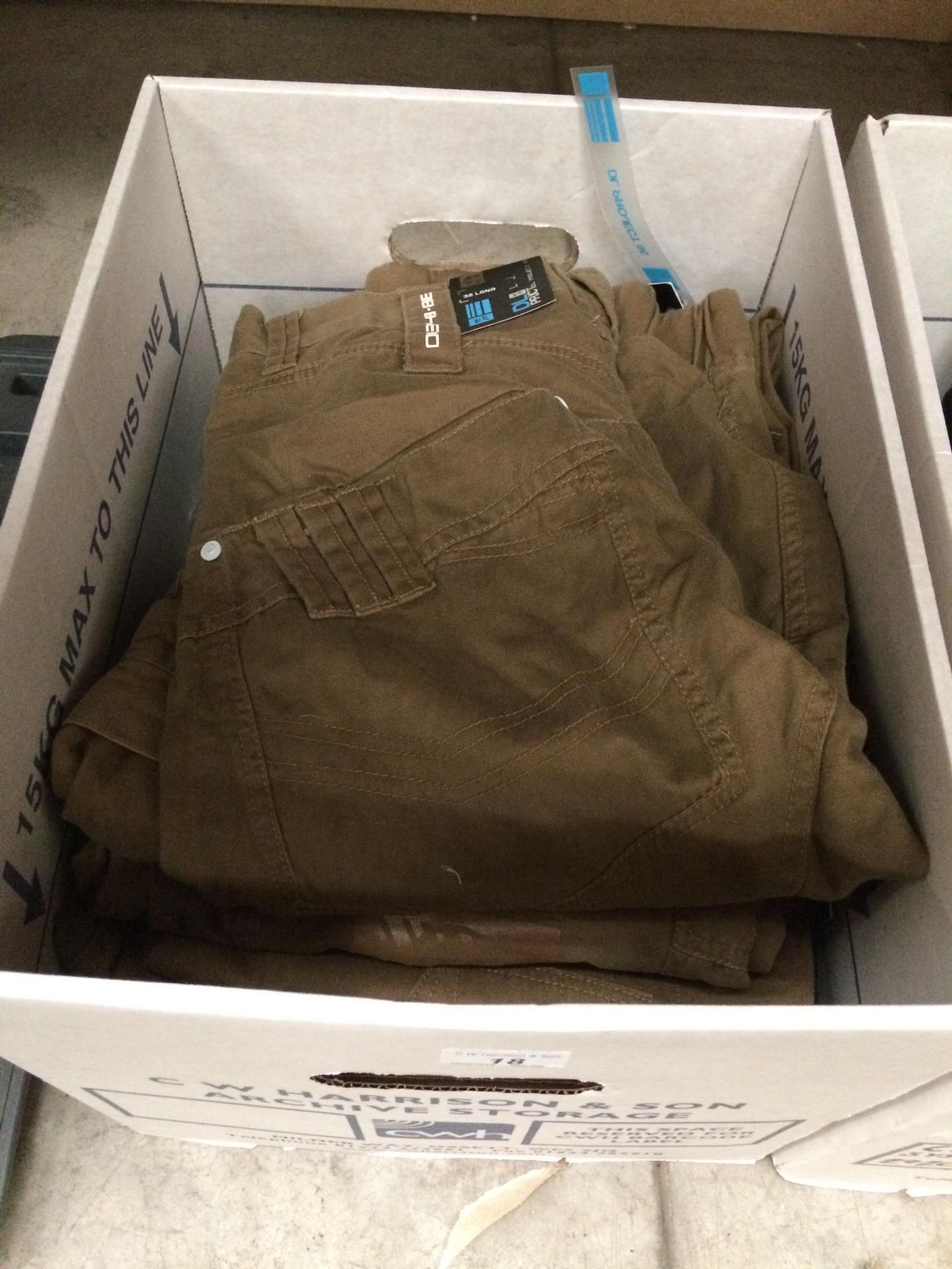 9 x pairs of brown and beige chino style trousers by D L Project 86, sizes 28,