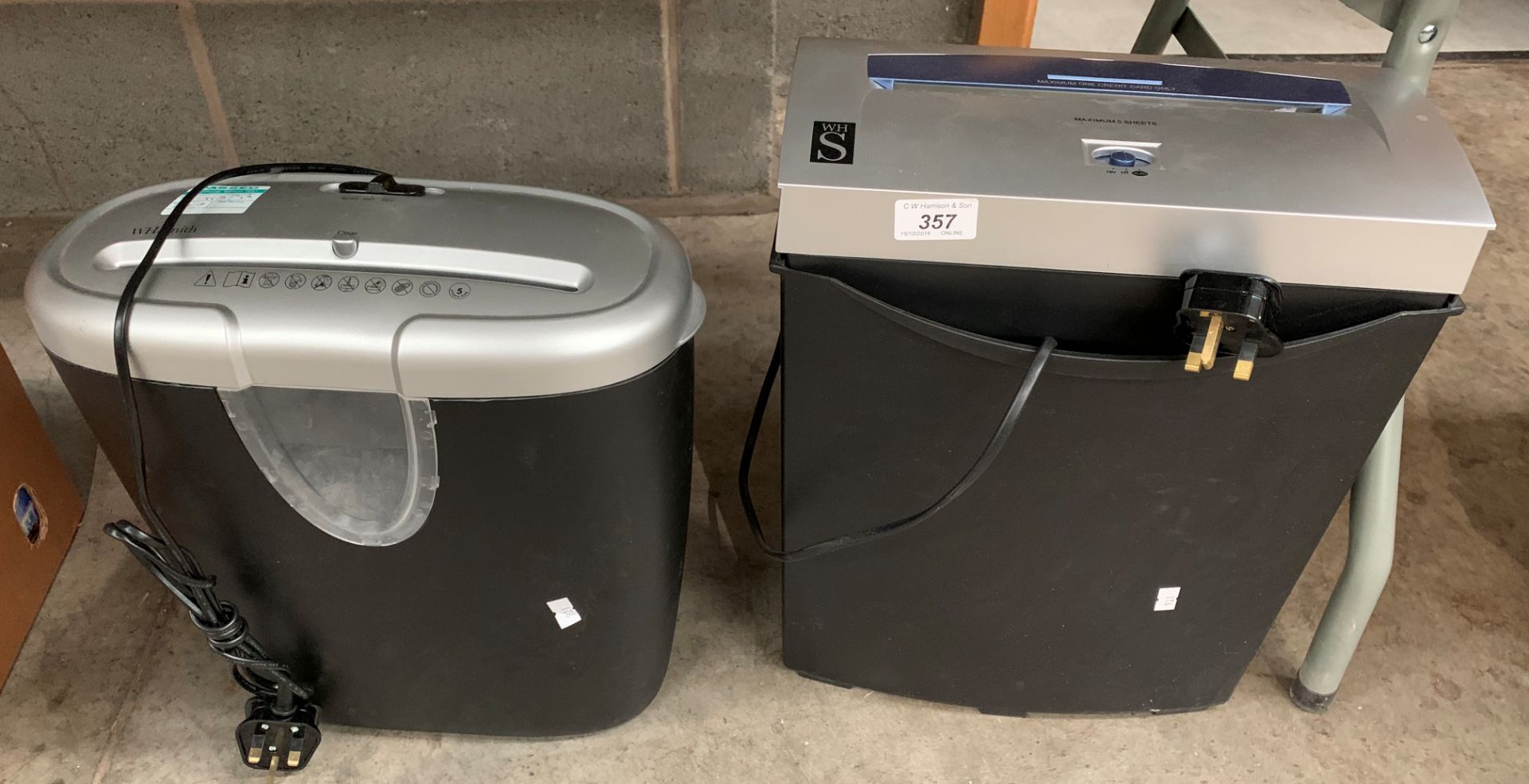 Two W H Smith paper shredders