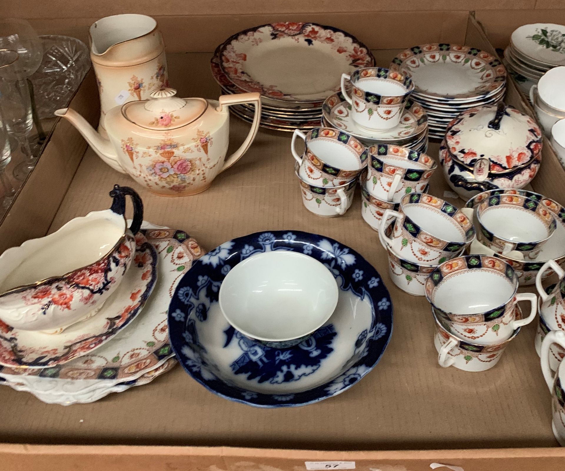 Contents to tray forty pieces blue brown green patterned part dinner service,