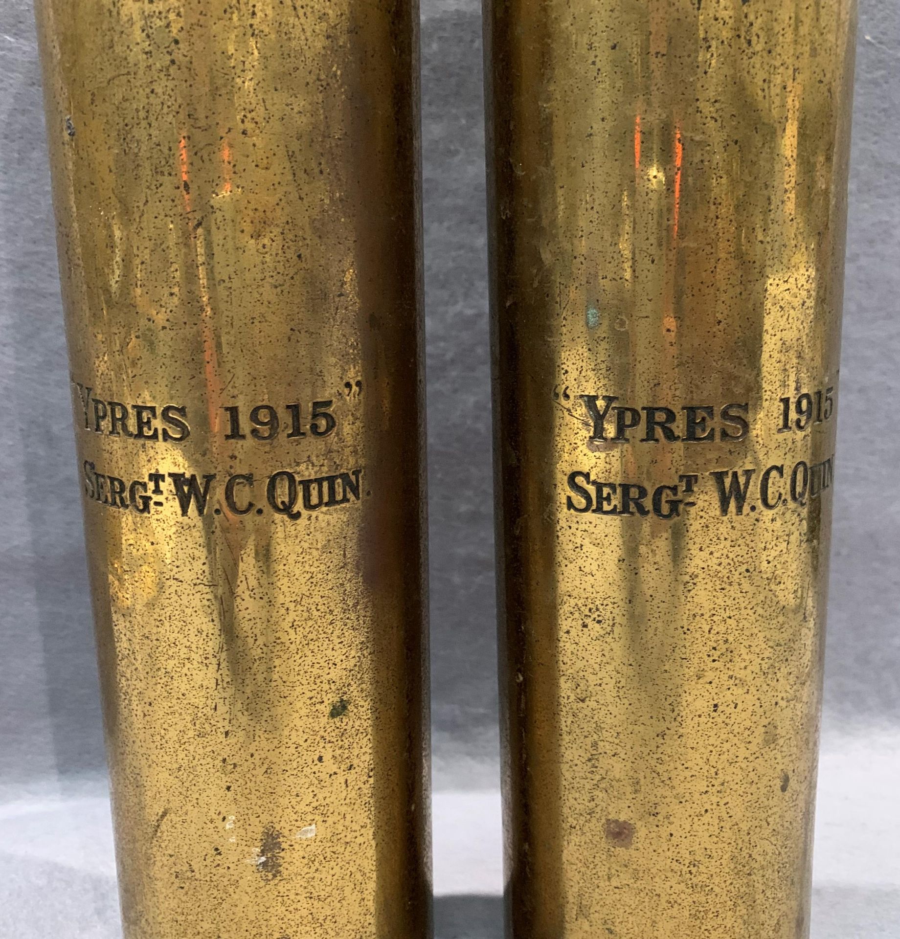 Two World War I brass trench art shell cases inscribed A/246 B'de R.F.A. - Image 3 of 3