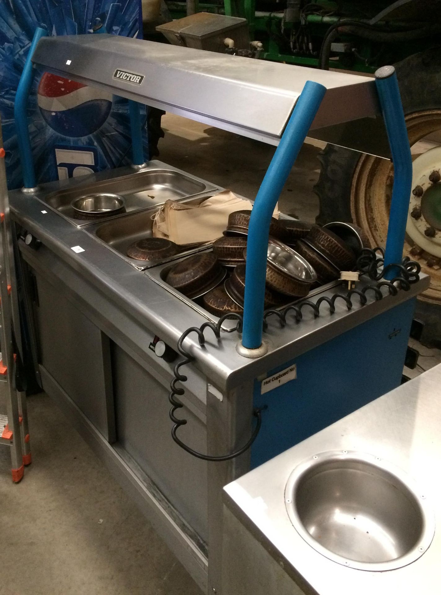 A Victor stainless steel hot cupboard with bain marie - plug cut off not tested