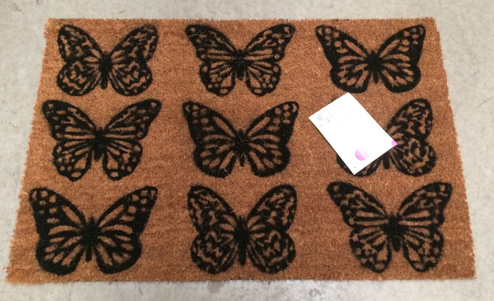 5 x Yasmine natural coir butterfly print doormats 55 x 85cm