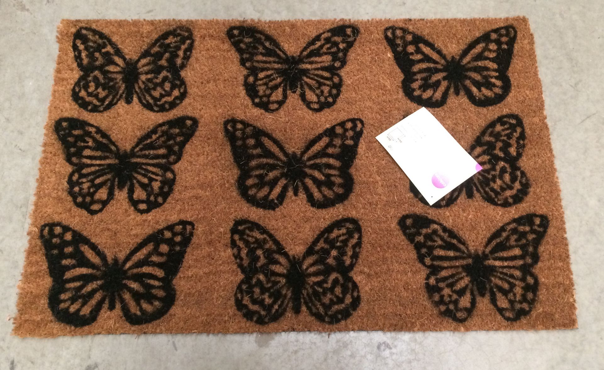 5 x Yasmine natural coir butterfly print doormats 55 x 85cm