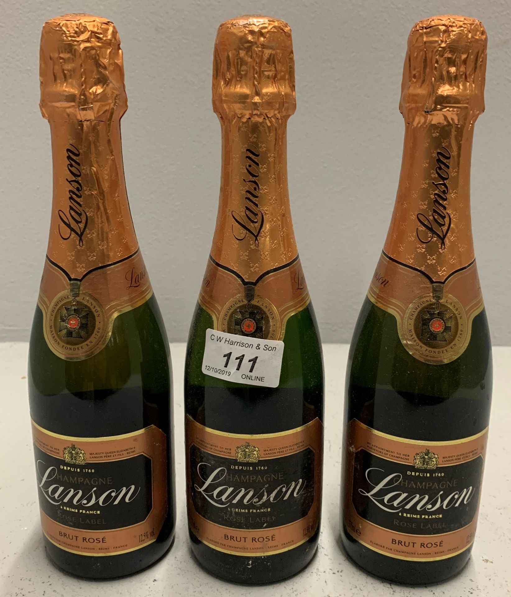 3 x 375ml bottles Lanson Brut Rose champ