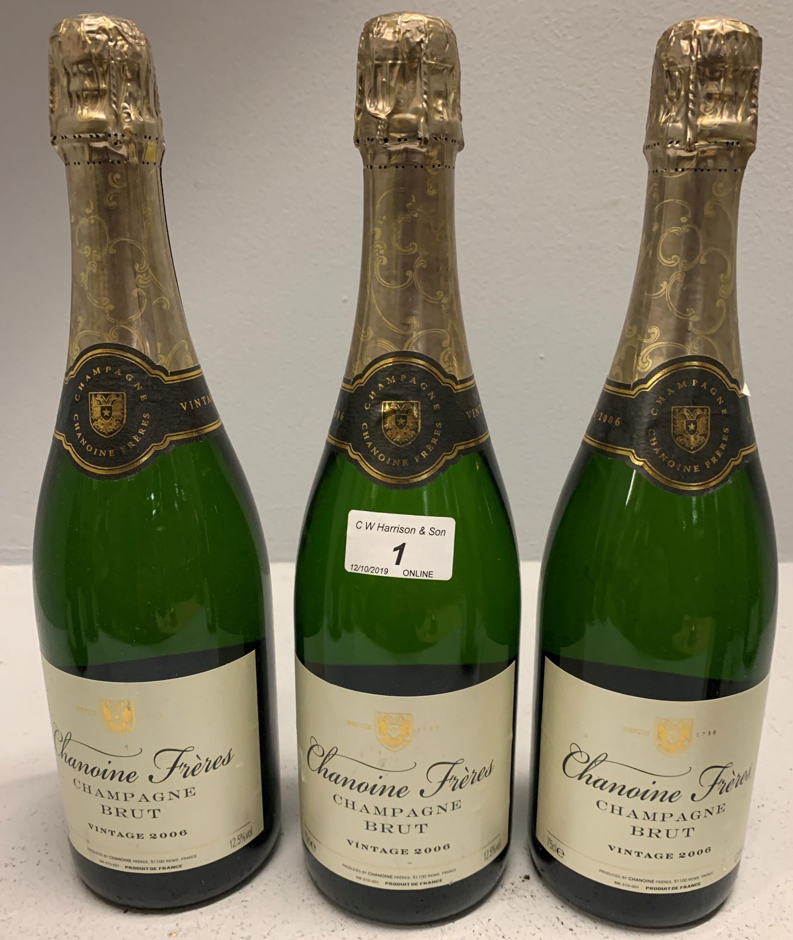 3 x 750ml bottles vintage 2006 Chanoine